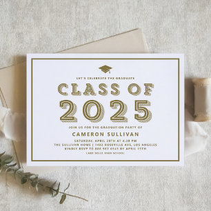 Gold Class of 2025 Cap Retro Graduation Invitation