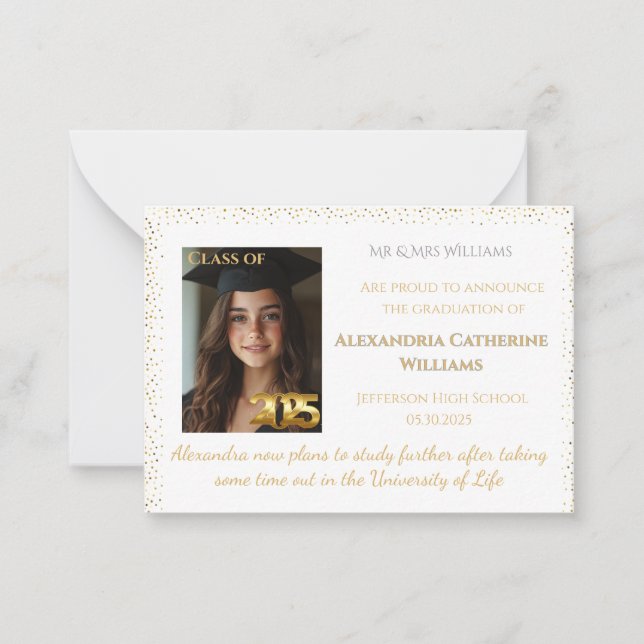  Gold Class of 2025 Graduation Announcement Card (Front)