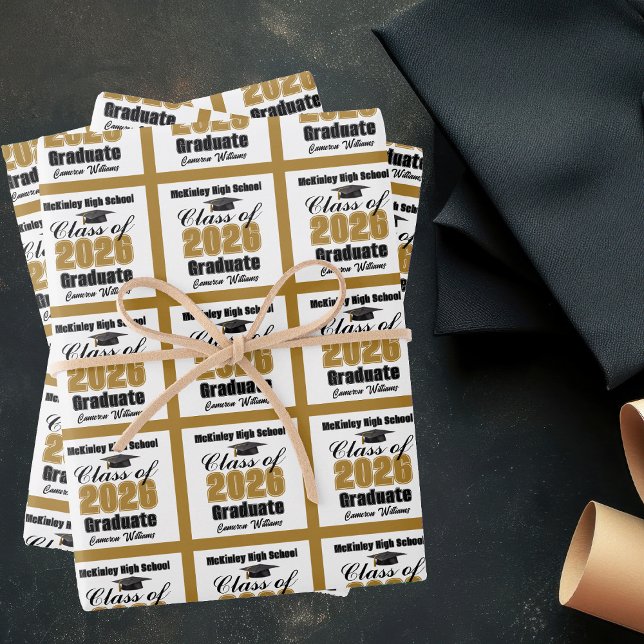 Gold Class of 2026 Customized Graduation Wrapping Paper Sheet (Creator Uploaded)