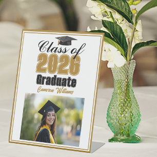 Gold Class of 2026 Photo Custom Graduation Party Pedestal Sign