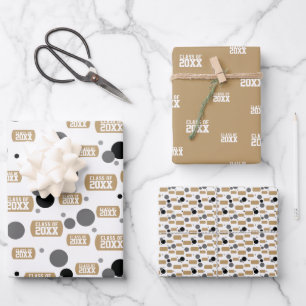 Gold "Class Of" Dog Tag and Dots Pattern Wrapping Paper Sheet
