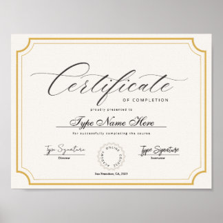 Gold Classic Certificate of completion, award Poster