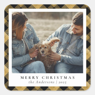 Gold Classic Elegant Merry Christmas Custom Photo Square Sticker