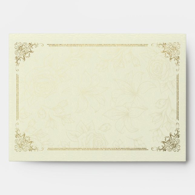 Gold Classic Floral Frame Rose Watermark Wedding Envelopes (Front)