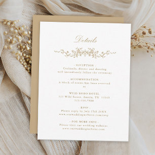 Gold Classic French Floral Wedding Details Card
