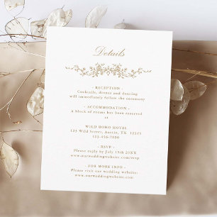 Gold Classic French Floral Wedding Details Enclosure Card