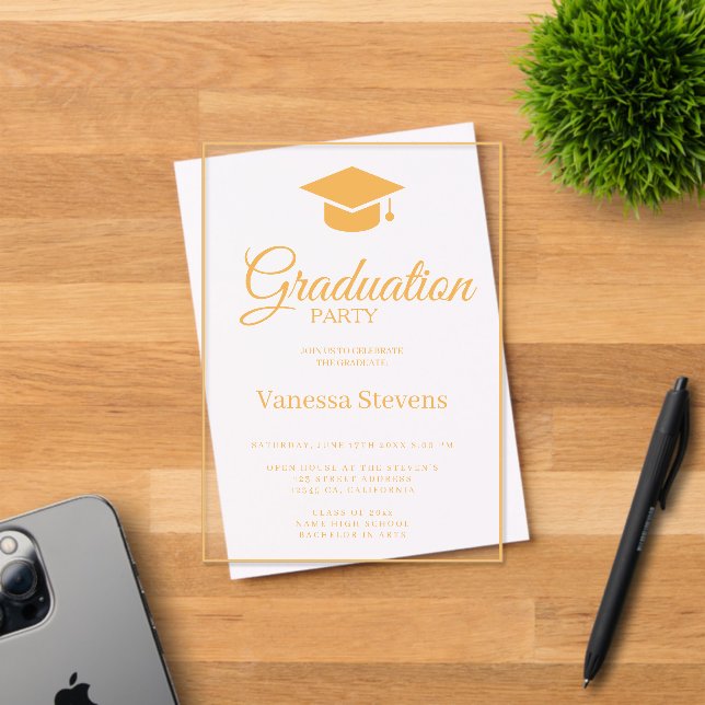  Gold Classic Graduation Cap Party  Acrylic Invitations (Insitu (Invitation Card))