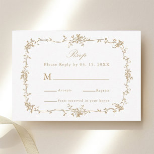 Gold Classic Victorian Floral Frame Wedding RSVP Card
