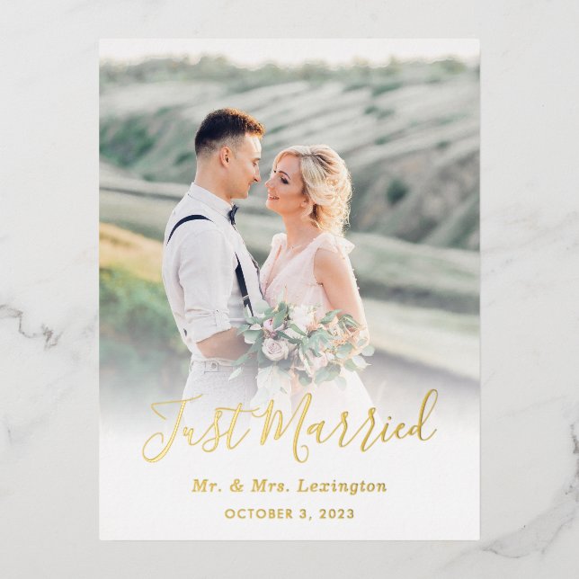 Gold Classic Wedding Photo Announcement Postcard (Front)