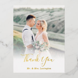 Gold Classic Wedding Photo Flat Thank You Postcard