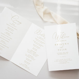 Gold Classy Chic Minimalist Folded Wedding  Program
