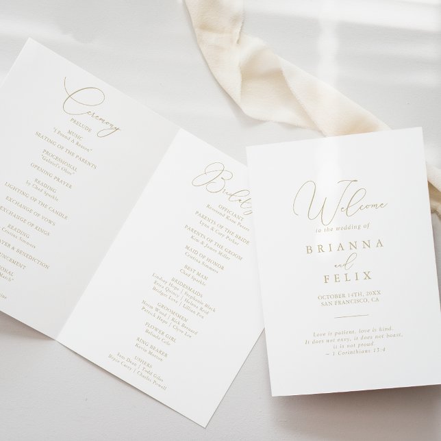 Gold Classy Chic Minimalist Folded Wedding  Program (Creator Uploaded)