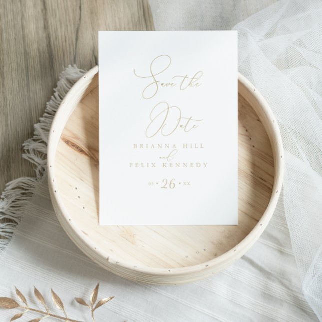 Gold Classy Chic Minimalist Save the Date Postcard (Creator Uploaded)