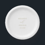 Gold Classy Chic Minimalist Wedding Cake  Paper Plate<br><div class="desc">This gold classy chic minimalist wedding cake paper plate is perfect for a rustic wedding reception. The simple and elegant design features classic and fancy script typography in gold. 

Make it your own by adding the names of the bride and groom and wedding date.</div>