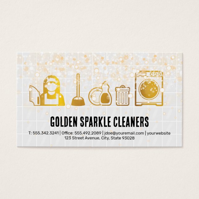 Gold Cleaning Icons | Tiles | Bubbles Sparkles (Front)