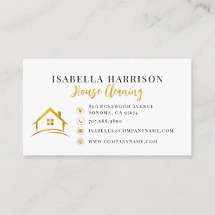 Gold Cleaning Service House Logo Business Card