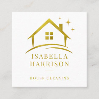 Gold Cleaning Service House QR Code Square Business Card