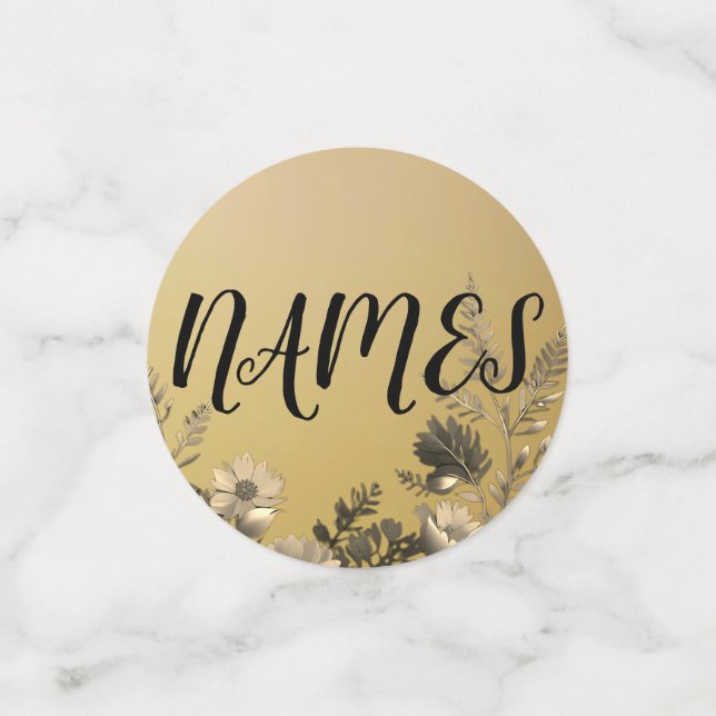 Gold Clear & Simple Light Floral Design Wedding Confetti (Small Front)