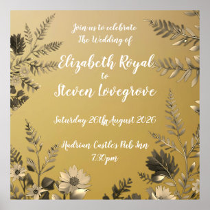 Gold Clear & Simple Light Floral Design Wedding Poster