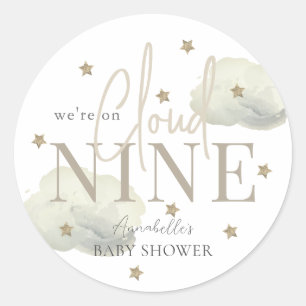 Gold Cloud 9 Stars Watercolor Boy Baby Shower Classic Round Sticker