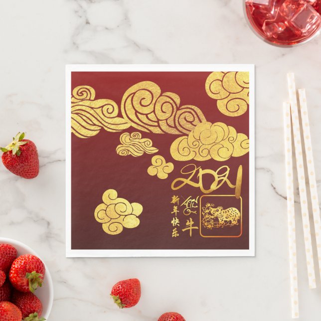 Gold Clouds Ox paper-cut Chinese New Year 2021 PN Napkin (Insitu)