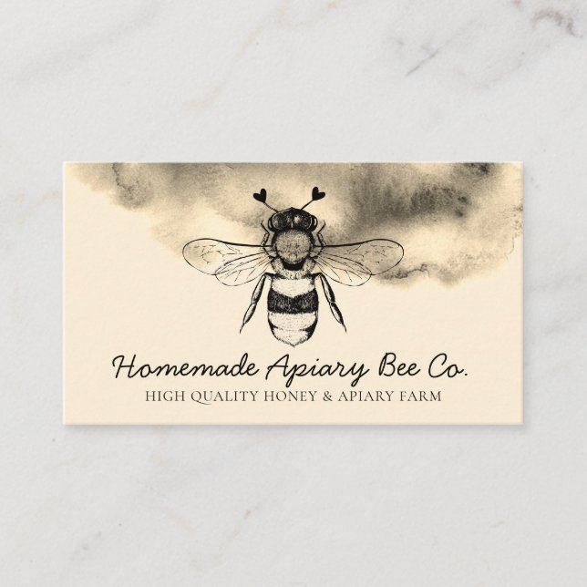 Gold Cloudy Heart Apiary Honey Bee Business Card (Front)
