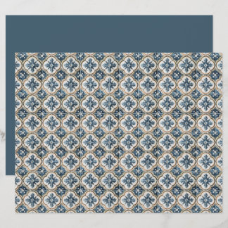 Gold Clover Blue Accents Spanish Tile Pattern 
