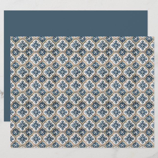 Gold Clover Blue Accents Spanish Tile Pattern  (Front/Back)