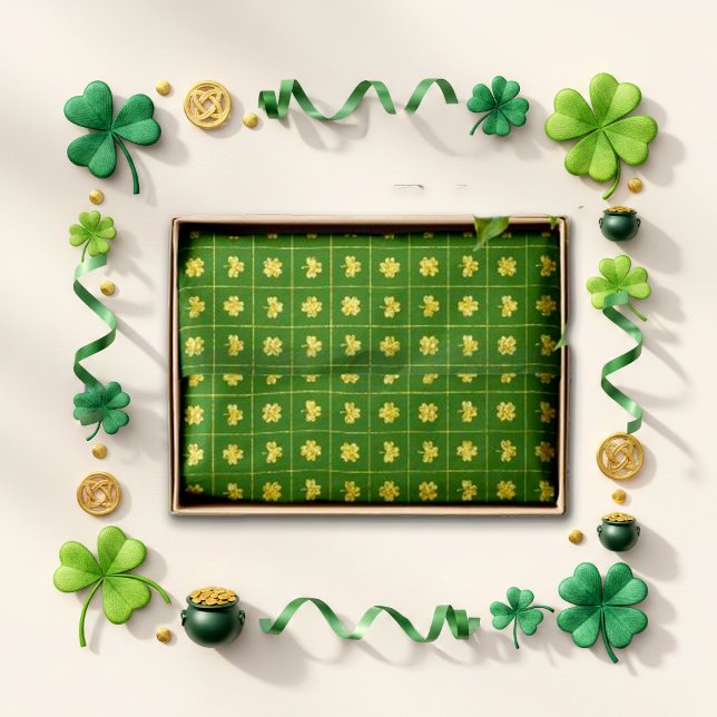 Gold Clover Grid Green St. Patrick’s Tissue Paper (Creator Uploaded)
