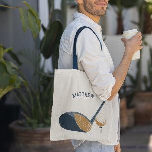 Gold Club and Ball Personalized Golfers Name Tote Bag