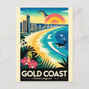 Gold Coast Australia Retro Travel Poster Art Postcard