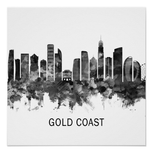 Gold Coast Australia Skyline BW Poster (Front)