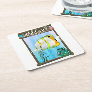 Gold Coast Australia travel poster. Square Paper Coaster