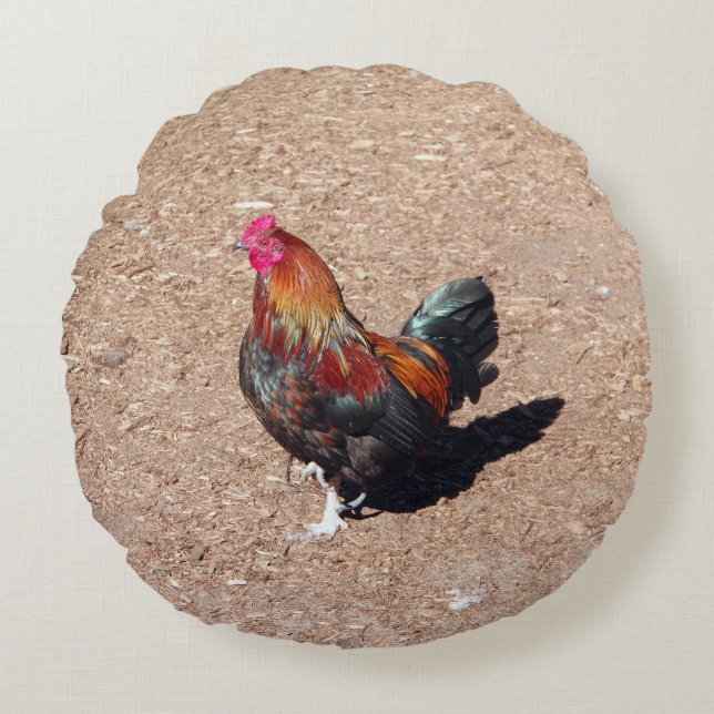 Gold Cockerel Rooster round pillow (Front)