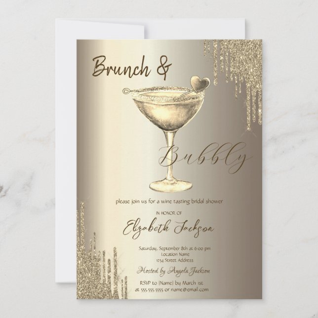 Gold Cocktail Heart Glitter Drips  Bachelorette  Invitation (Front)