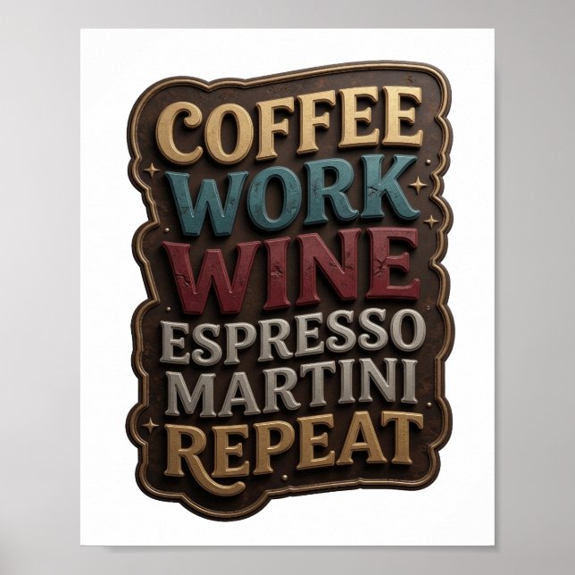 Gold COFFEE WORK WINE ESPRESSO MARTINI REPEAT T v2 Poster (Front)