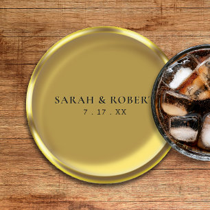 Gold Coin Elegant Luxury Wedding Round Paper Coaster