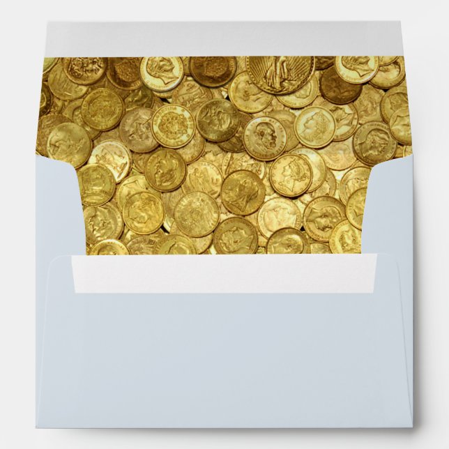 Gold Coins Decorative Wedding Invitations Lined Envelope (Back (Bottom))