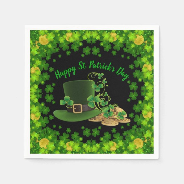 Gold Coins & Shamrocks St. Patrick's Day Napkin (Front)