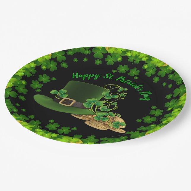 Gold Coins & Shamrocks St. Patrick's Day Paper Plate (Angled)