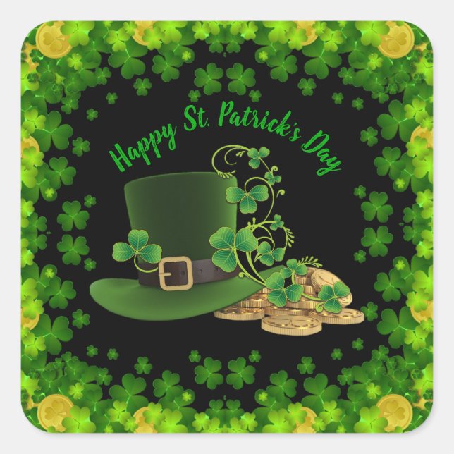 Gold Coins & Shamrocks St. Patrick's Day Square Sticker (Front)