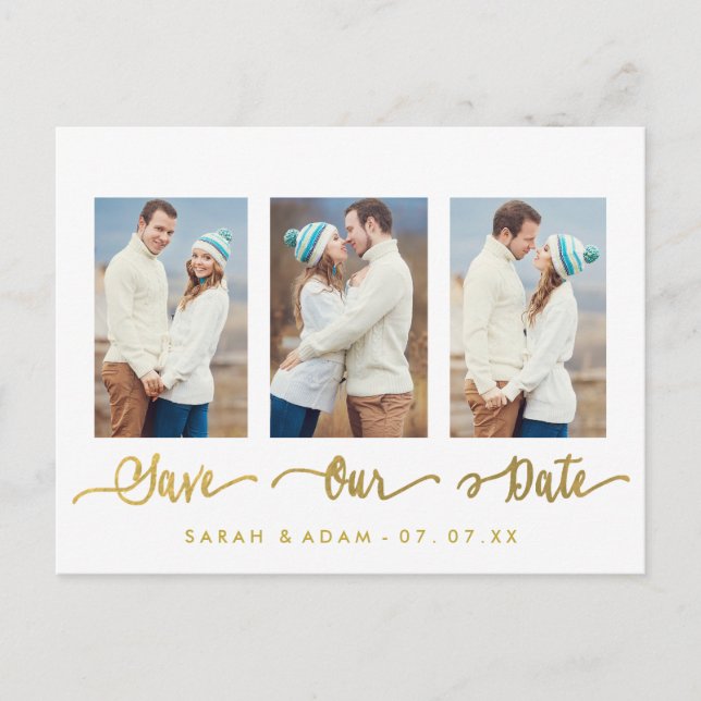 Gold Collage Photo Save the Date Postcard (Front)