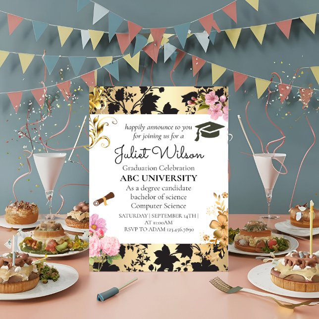 Gold college university graduation commencement invitation (Creator Uploaded)