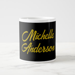 Gold Color Black Modern Minimalist Handwrite Name Large Coffee Mug