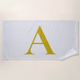 Gold Color Custom Monogram Initial Letter Beach Towel