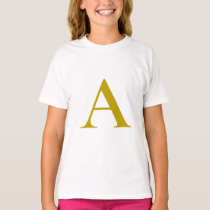 Gold Color Custom Monogram Initial Letter Plain T-Shirt