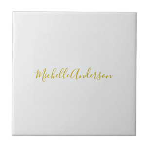 Gold Color Modern Minimalist Handwriting Name Ceramic Tile