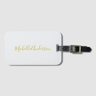 Gold Color Modern Minimalist Handwriting Name Luggage Tag