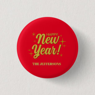 Gold Color Red Happy New Year Merry Christmas 3 Cm Round Badge
