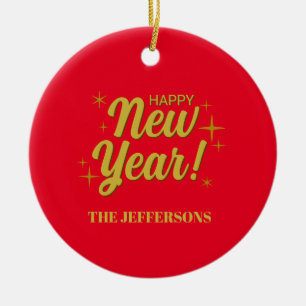 Gold Color Red Happy New Year Merry Christmas Ceramic Ornament